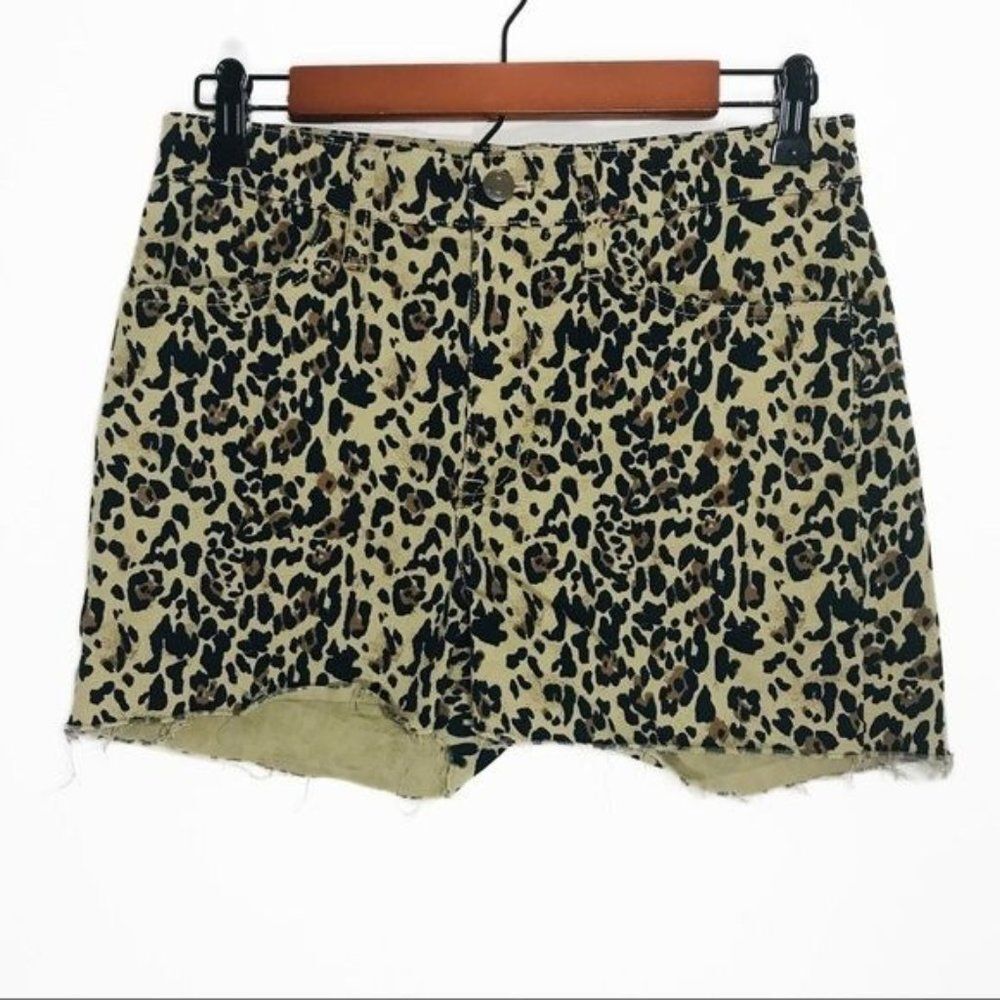 J. CREW Leopard Cheetah Animal Print Raw Edge Hem Denim Shorts Size 27